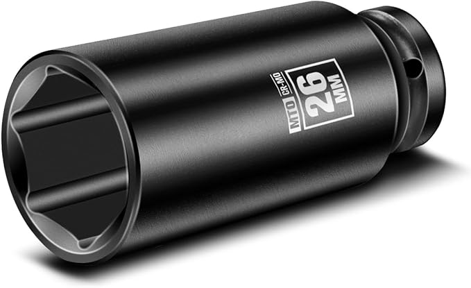 MTO 1/2" Drive 26mm Deep Impact Socket, 6 Pt. Metric Socket, CR-MO Steel & Anti-Corrosion Coating for Heavy-Duty Use