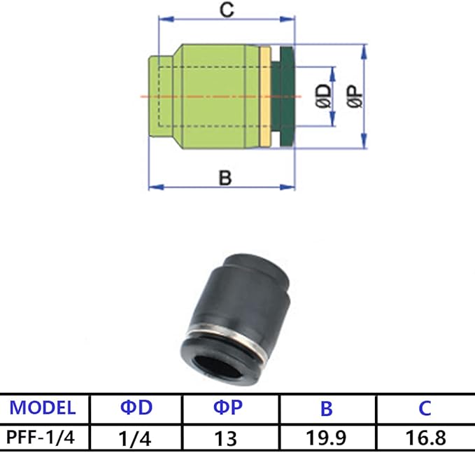 10PCS 1/4 Inch Tube OD Pneumatic Cap Plug Fitting, PPF-1/4 Plastic Push-in Connect Fitting