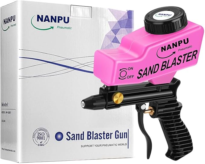 NANPU Light-Duty Air Sandblaster Gun Kit with Gravity Feed, Ceramic Nozzle, Metal Body, for Small Project Surface Prep, Paint & Rust Removal, Metal/Wood/Glass Etching, Requires Air Compressor