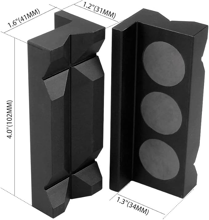 BARTOO Aluminum 4" Vise Jaws Pads, Magnetic Reversible Pipe Vise, AN Fitting Vice Jaw Covers, Professional Grade Multi-Purpose Vise Jaw Protective Inserts for Any Metal Bench Vice (4", Black)