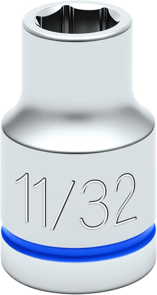 6-Point Shallow Impact Socket, 3/8-Inch Drive 11/32" Socket, CR-V Drive Socket for Auto Repairing and Household