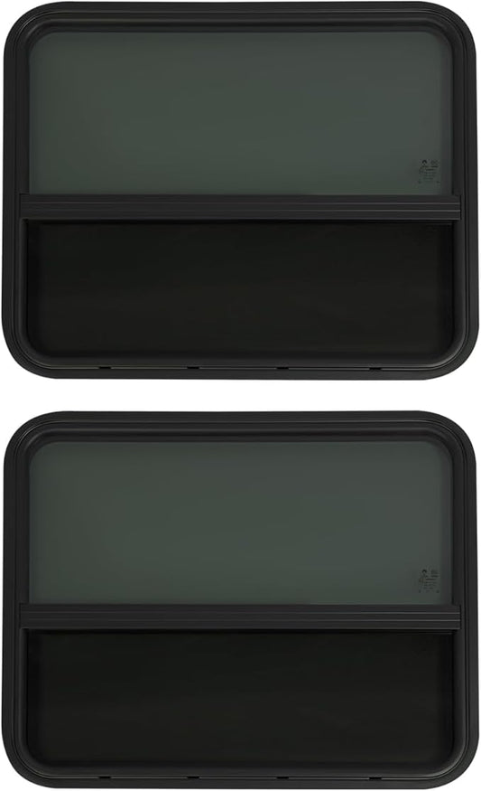 2PCs RV Window, Teardrop Horizontal Slide Black RV Window, Vertical Sliding RV Window 30" W x 24" H Horizontal Sliding Window Camper Trailer Window Horizontal Sliding Replacement Glass W/Trim Ring