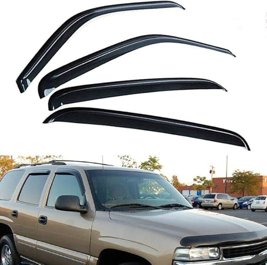 4pcs Window Visors Compatible with Tahoe Yukon 2000-2006 Compatible with Escalade Base 2002-2006 Front+Rear Smoke Sun/Rain Guard Outside Mount Tape-On