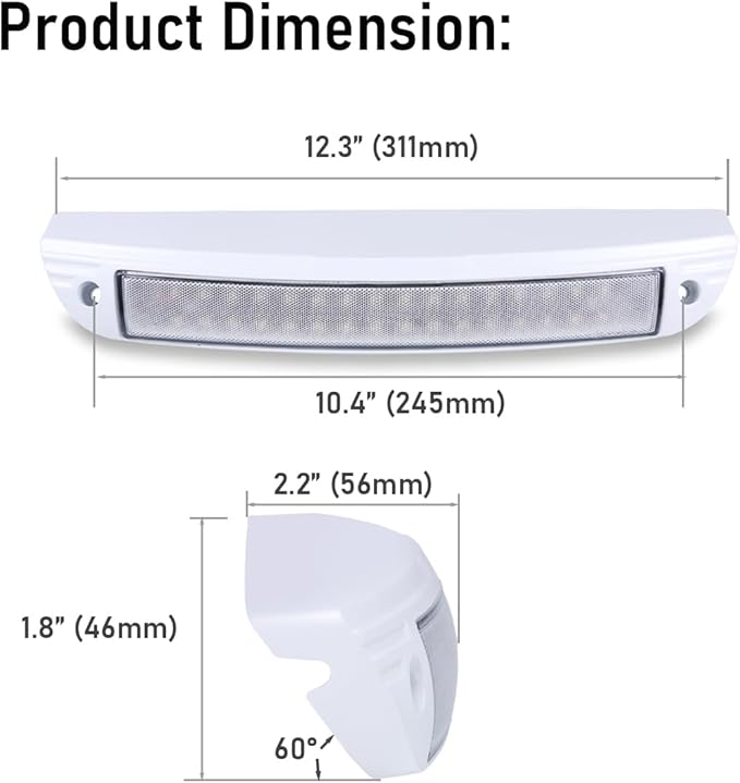 12.3 Inch RV LED Exterior Light Fixture, 6000K Cool White Flood Beam LED Porch Outdoor Utility Light, 12V/24V DC Work Scene Lighting for Truck/Camper/Boat/Trailer, White Finish, 1-Pack