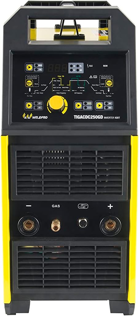 Weldpro Digital TIG ACDC 250GD AC DC 250 Amp Tig/Stick Welder with Pulse Memory function and Tig20 water cooled torch Dual Voltage welding machine