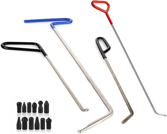 LadyRosian Paintless Dent Removal Rods Kit 18PCS with Rubber Replaceable Heads Tool for Car Body Hail Damage Dent Repair