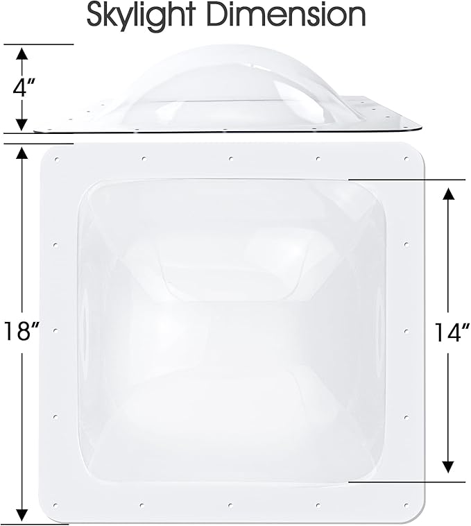 XMK RV Skylight Replacement,18" x 18" Skylight Outer Dome Fits All Standard 14" x 14" Openings,RV Skylight Cover for Camper Trailer Fifth Wheel Motorhome Shower/Roof,UV Block,Impact Resistant,Clear