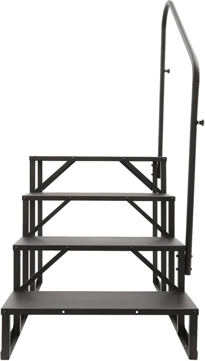 RV Stairs W/Handrail, 4 - Step Stair Hot Tub Steps Swimming Pool Ladder Above Ground, Universal Portable Mobile Home Steps with Handrail for Outdoor