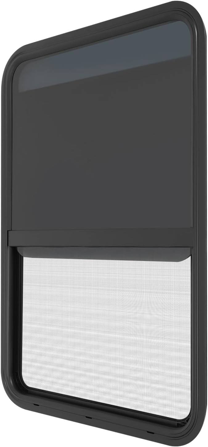RV Window, 24" X 36" Universal RV Window Vertical Slide W/Trim Ring, Vertical Sliding Glass Window with Screen Window for Cargo, Horse Trailer, Marine Camper Window Replacement (24" X 36")