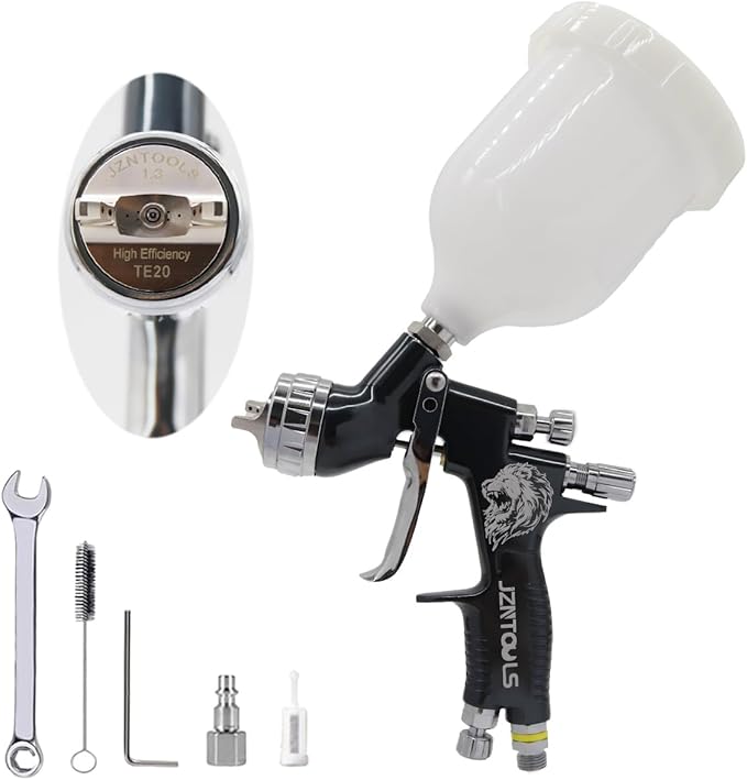 TE20 HVLP Air Spray Gun 1.3mm Nozzles, Car Paint Gun Sprayer,Forged Body, Anodised Finish，Paint Gun for Varnish and Top Coat, with Paint Sprayer Accessories (Dark Green)