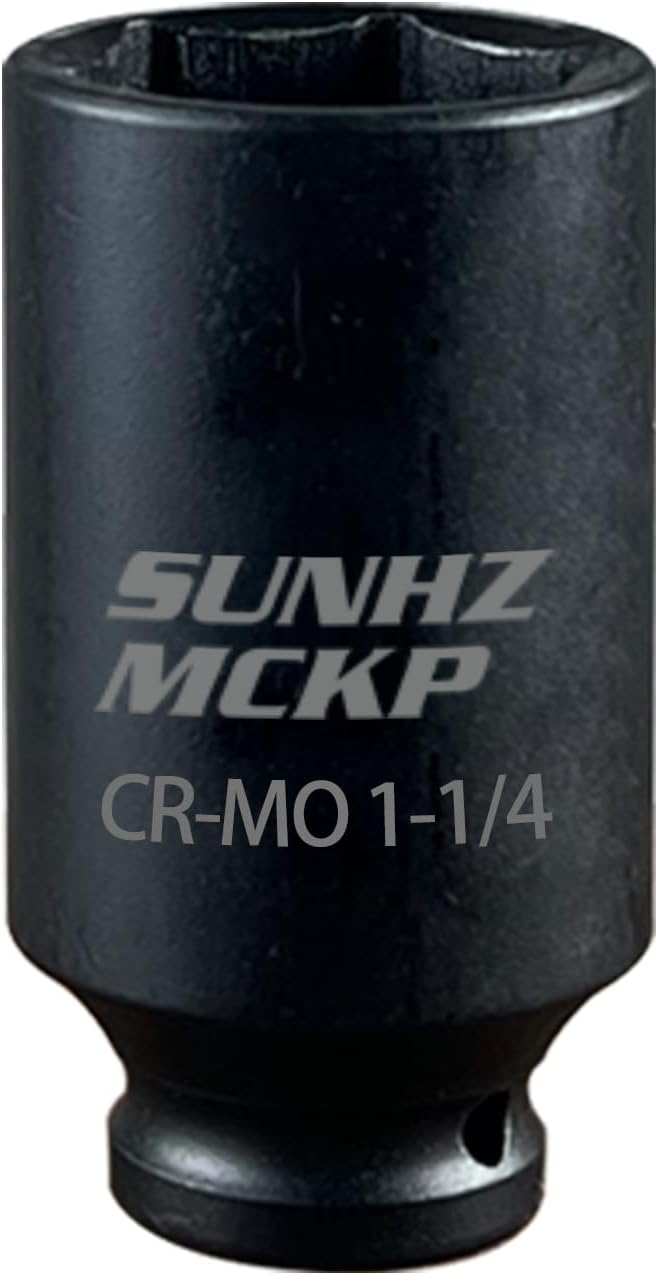 SUNHZMCKP 1/2 Inch Drive Impact Socket, SAE 1-1/4 In Deep 6 Point Socket, CR-MO, Axle Nut Impact Grade Socket for Easy Removal (1-1/4)
