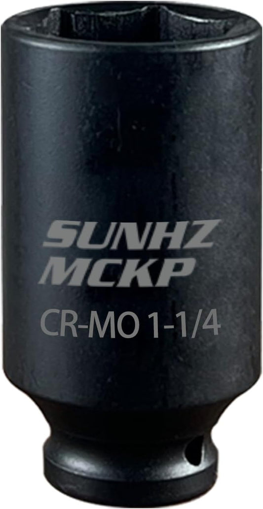 SUNHZMCKP 1/2 Inch Drive Impact Socket, SAE 1-1/4 In Deep 6 Point Socket, CR-MO, Axle Nut Impact Grade Socket for Easy Removal (1-1/4)