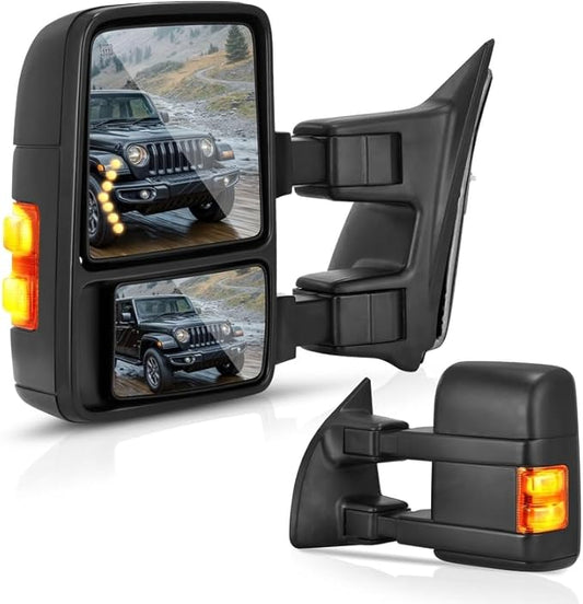 DWVO Towing Mirrors Compatible with 2008 2009 2010 2011 2012 2013 2014 2015 2016 Ford F250/F350/F450/F550 Super Duty, Left & Right Tow Mirrors with LED Signal & Power Heated, Black