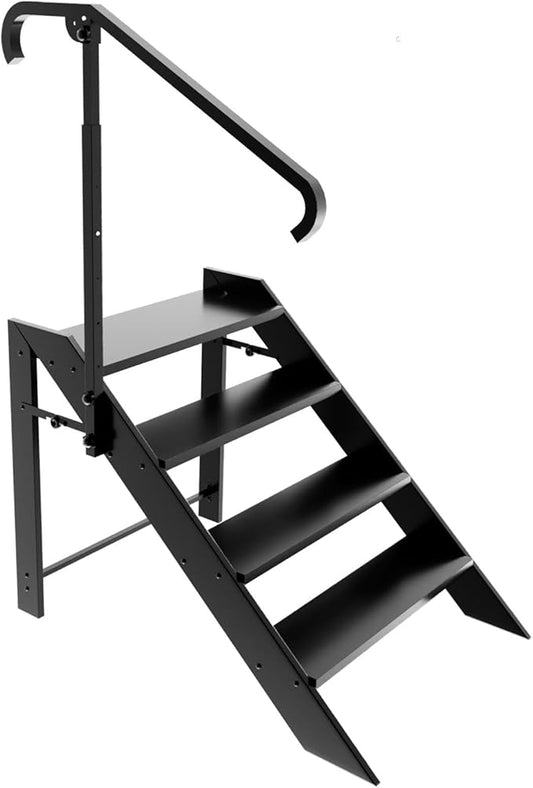 RV Step Stool Foldable, Folding 4 Step Ladder, Hot Tub Steps with Handrail, Portable Pool Ladder, 660Lbs Heavy Duty Ladder Shelf Outdoor Mobile Home Stairs for Camper, Porch, SPA Poo, Pet