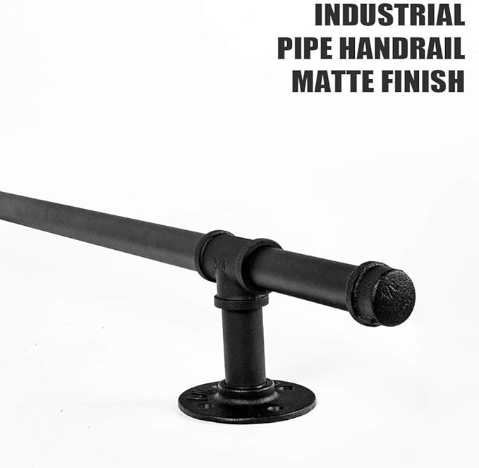 12FT Stair Handrail Industrial Loft Pipe Style for Indoor Stairs, Wall Mounted Stairway Handrail,Basement Stair Railing