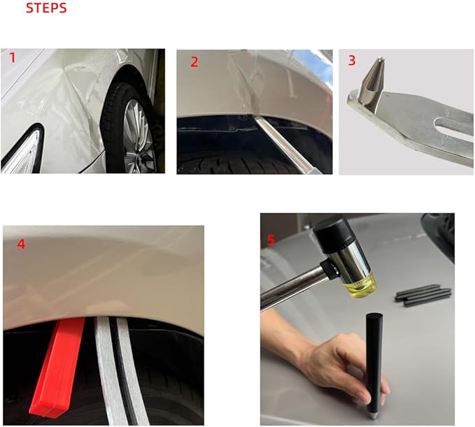 Auto Dent Repair,Car Front Fender Dings Remover,Paintless Bodywork Damage Removal,Big Size Curved Rod, 15 Pack Hook Rods Tools Kit for Car Body Dent Repair