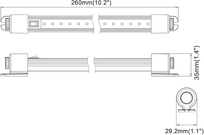 Raycharm LED Awning Light Fixture 10.2" Compact Size, 6000K Cool-White Even Diffused Beam, 180° Rotating Versatile Mounting Feet, 12V/24V DC, Integrated On/Off Rocker Switch for RV & Camper, 1-Pack