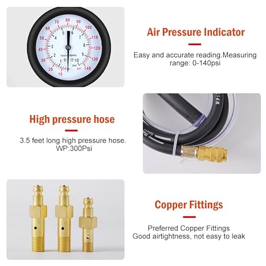 0-140PSIFuel Injection Pressure Tester Kit, Pro Fuel Pressure Tester Kit, Car Truck Motorcycle Diagnostic Tool