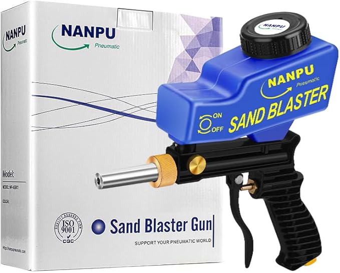NANPU Light-Duty Air Sandblaster Gun Kit with Gravity Feed, Metal Nozzle, Plastic Body, for Small Project Surface Prep, Paint & Rust Removal, Metal/Wood/Glass Etching, Requires Air Compressor