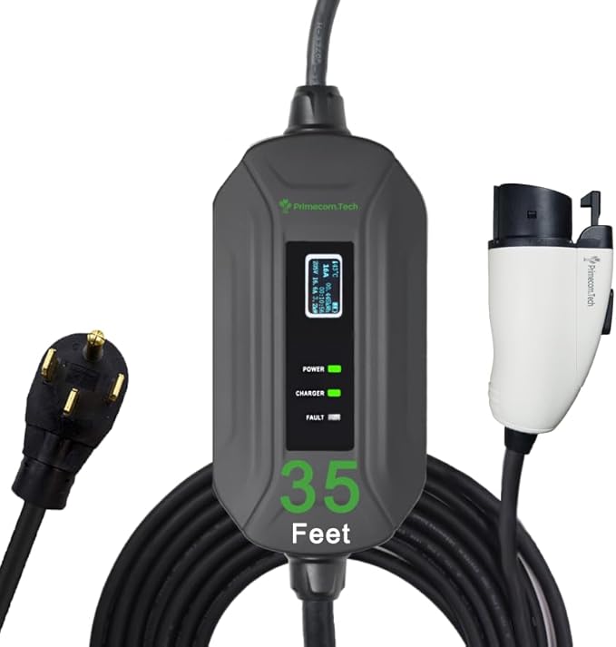PRIMECOM Level 2 Electric Vehicle (EV) Charger (220V / 240Volt, 16Amp) Portable EVSE Smart Electric Car Charger, 30', 40', and 50 Feet Lengths (NEMA 14-50P, 35 Feet)