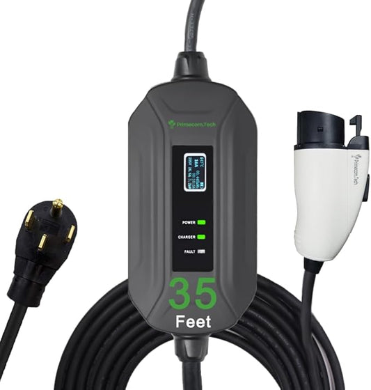 PRIMECOM Level 2 Electric Vehicle (EV) Charger (220V / 240Volt, 16Amp) Portable EVSE Smart Electric Car Charger, 30', 40', and 50 Feet Lengths (NEMA 14-50P, 35 Feet)