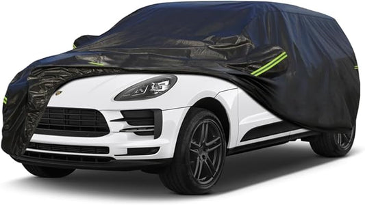 KouKou Waterproof SUV Car Cover Suitable for Porsche Macan from 2014 to 2025, 7 Layers Windproof All Weather Waterproof Outdoor Cover Sun Rain UV Dust Snow Protection. Black