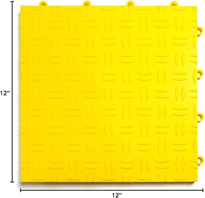 GarageTrac Diamond, Durable Interlocking Modular Garage Flooring Tile (12 Pack), Yellow
