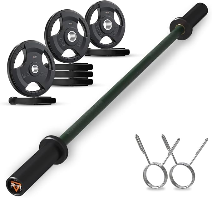 4FT Olympic Barbell Bar, 47Inch Straight Weight Bar with 2 Collars, Solid Olympic Bar with Bearings, 500Lbs Capacity Weightlifting Bar for Home Gym Strength Training, Suitable for 2 Inch Plates