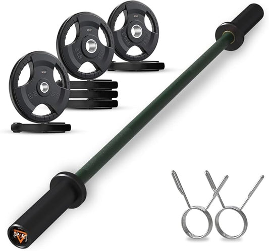 4FT Olympic Barbell Bar, 47Inch Straight Weight Bar with 2 Collars, Solid Olympic Bar with Bearings, 500Lbs Capacity Weightlifting Bar for Home Gym Strength Training, Suitable for 2 Inch Plates