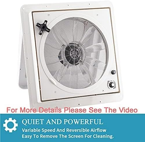 12V RV Roof Fan Vent 14'' 10-Speed Reversible Manual Lift Trailer Camper Van Lid (White)…