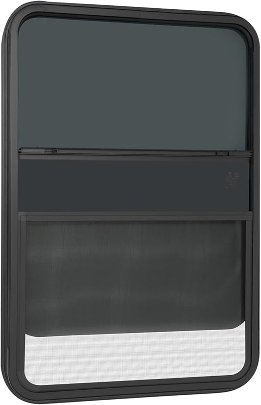 RV Window, 24" X 36" Universal RV Window Vertical Slide W/Trim Ring, Vertical Sliding Glass Window with Screen Window for Cargo, Horse Trailer, Marine Camper Window Replacement (24" X 36")