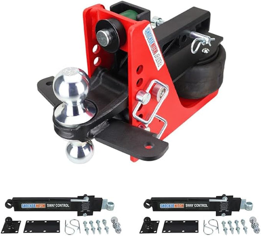 Shocker Air Hitch Sway Control Towing Kit - Fits 2" Hitch - Chrome Combo 2" & 2-5/16" Balls - 2 Sway Bar Kits - 14,000 lbs