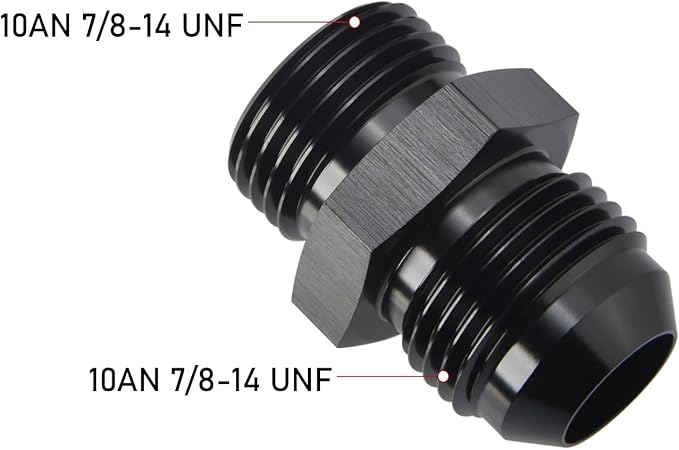 10AN Male Flare to 10AN ORB O-ring Boss Fuel Pump Rail Adapter Fitting Aluminum Black