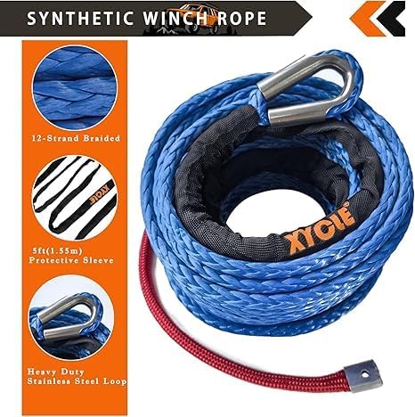 10" (254mm) Synthetic Rope Towing Winch Aluminum Cable Guide&Foldable Forged Trailer winches Hook kit, 1/2" x 70 Ft Synthetic Winch Cable Suitable for 10000-20000 LBs Electric Winch（Blue）