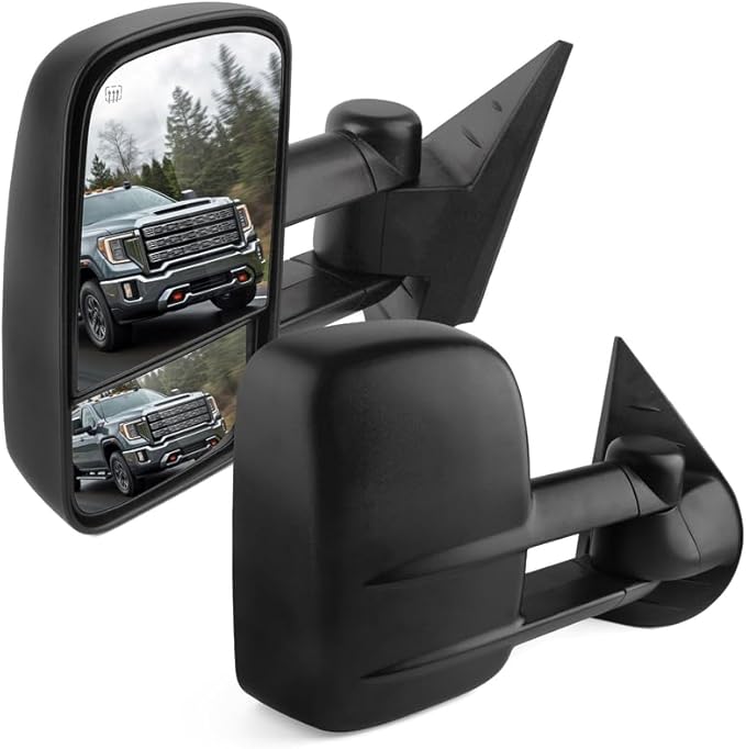 DWVO Towing Mirrors for 2003-2006 Chevy Silverado, Tahoe, Suburban, Avalanche, GMC Sierra, Yukon & Escalade, Heated Mirrors with LED Turn Signal, Telescoping & Folding, Side Marker Light, Black