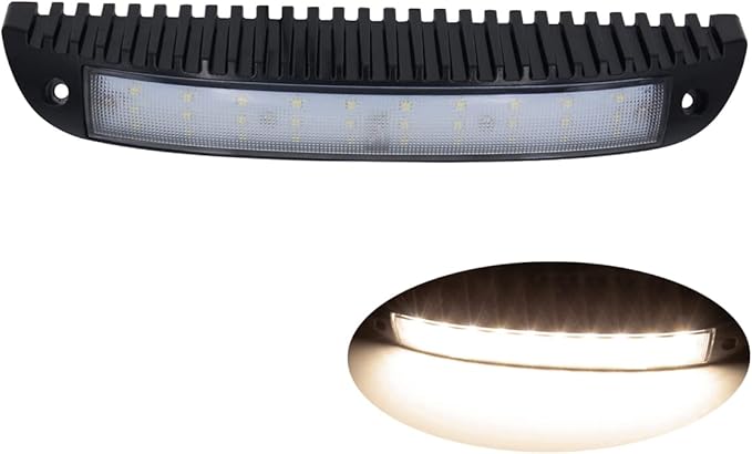 Raycharm 12.2" RV Low-Profile LED Porch Light Fixture, 40° Down Angle Focused Flood Beam, 3000K Warm-White, High Light-Output Low Ampere, Aluminum Housing Black Finish, 12V/24V, 1-Pack