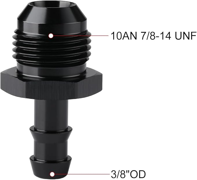 10AN Male Flare to 3/8 Hose Barb Straight Fitting Adapter Aluminum Black