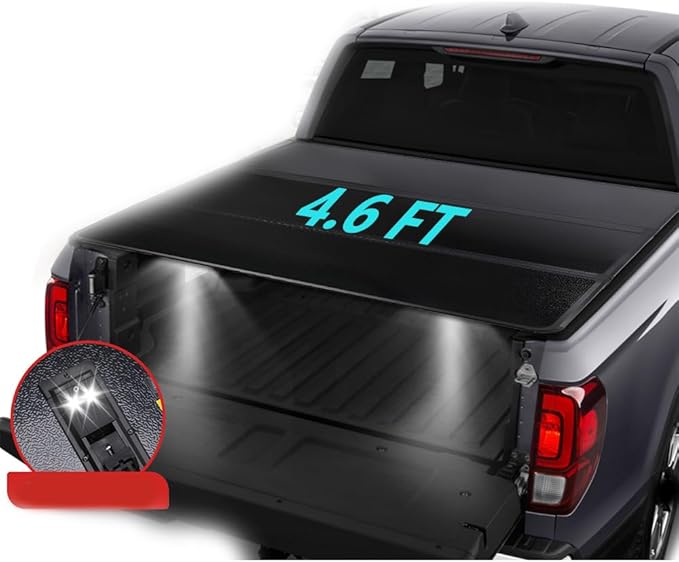 CAREONLINE New Black Hard Tri Fold Style Truck 4.6 Ft Bed Tonneau Cover W/LED Light Fits for 2022-2024 F-o r-d Maverick（OL-KR1013250321）