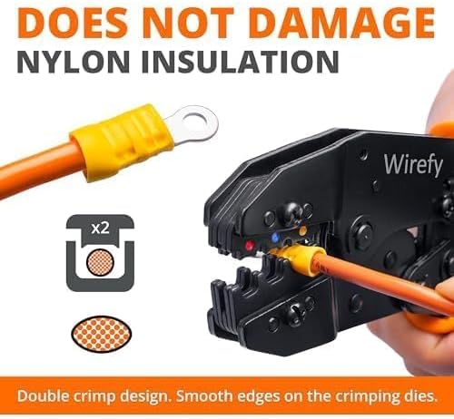 Wirefy Wire Crimping Tool for Insulated Connectors 22-10 AWG | Ratcheting Wire Crimper Tool | Crimp Pliers for Electrical Robust Terminal Crimper Connections