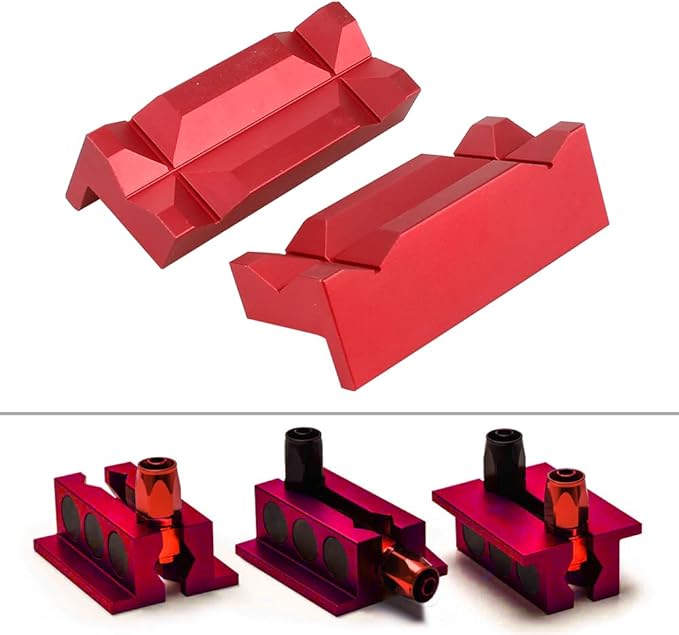 BARTOO Aluminum 4" Vise Jaws Pads, Magnetic Reversible Pipe Vise, AN Fitting Vice Jaw Covers, Professional Grade Multi-Purpose Vise Jaw Protective Inserts for Any Metal Bench Vice (4", Red)