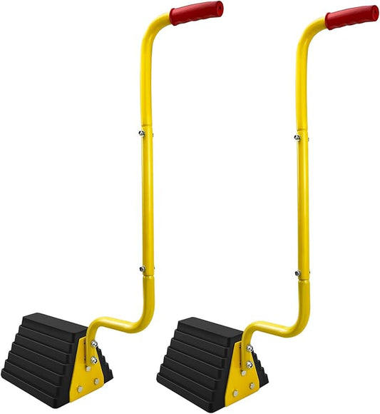 ROBLOCK 2 Pack Heavy Duty Rubber Wheel Chocks with Handle for Trucks, Sturdy Solid Anti Slip Wheel Stopper for All Weather Use -Trucks, RV, Travel Trailer, Pop Up Camper Accessory(2 Pcs)