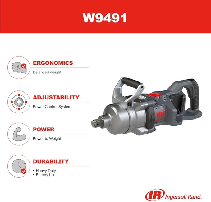 Ingersoll Rand W9491 20V High-torque 1" Cordless Impact Wrench, 2600ft-lbs Nut-busting Torque