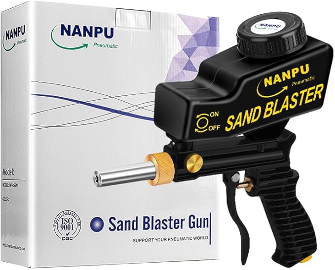 NANPU Light-Duty Air Sandblaster Gun Kit with Gravity Feed, Metal Nozzle, Plastic Body, for Small Project Surface Prep, Paint & Rust Removal, Metal/Wood/Glass Etching, Requires Air Compressor