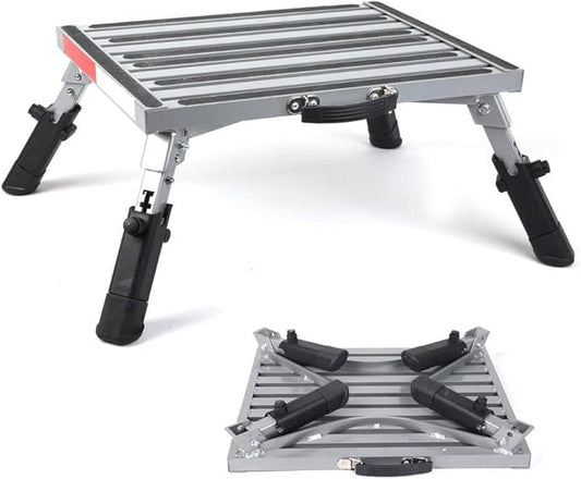 Prime 1 Safety RV Steps Extra Large Platform 19in x 14.5in Extra Size RV Folding Step Stool and Ladder, 600lbs, Height Adjustable, Aluminium with Reflective Stripe, Anti-Slip Surface and Extra Grip