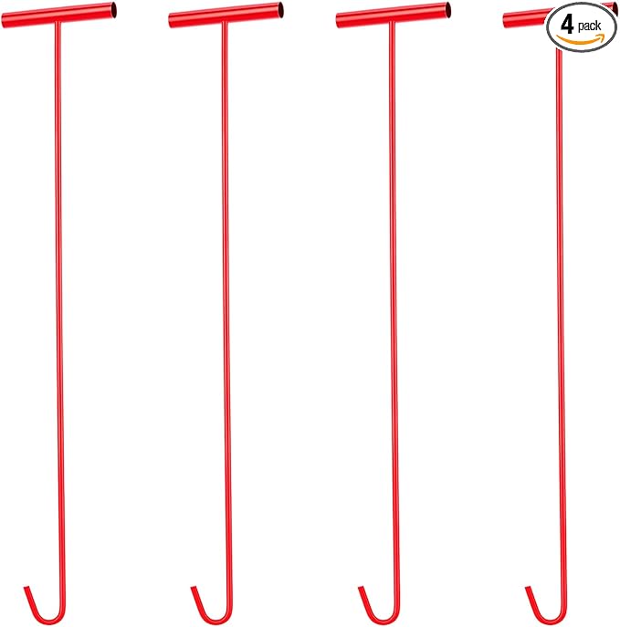 Zonon 4 Pack 31" Red Fifth Wheel Puller 5th Wheel Pin Puller for Semi Truck Cotter Spring Pulling Tool Solid Steel Dock Hooks Portable Type Lifting J Hook for Pulling Storm Drain Manhole Covers