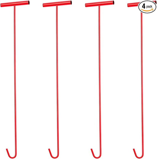 Zonon 4 Pack 31" Red Fifth Wheel Puller 5th Wheel Pin Puller for Semi Truck Cotter Spring Pulling Tool Solid Steel Dock Hooks Portable Type Lifting J Hook for Pulling Storm Drain Manhole Covers