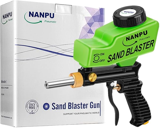 NANPU Light-Duty Air Sandblaster Gun Kit with Gravity Feed, Metal Nozzle, Plastic Body, for Small Project Surface Prep, Paint & Rust Removal, Metal/Wood/Glass Etching, Requires Air Compressor