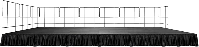 12x24' Portable Stage with 10 Railings & 6 Skirts - Performance Floor Modular System - DJ, Drum, Camera Stage Riser - Easy to Carry & Transport