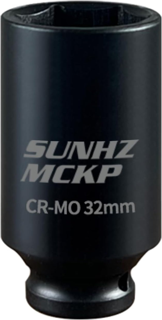 SUNHZ MCKP 32 mm Impact Socket | Metric 1/2 In Drive Axle Nut Socket | 6 Point Design | Deep Well Hub | Chrome Molybdenum Steel | Axle Shaft Nut Remover