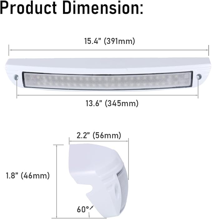 15.4 Inch RV LED Exterior Light Fixture, 6000K Cool White Flood Beam LED Porch Outdoor Utility Light, 12V/24V DC Work Scene Lighting for Truck/Camper/Boat/Trailer, White Finish, 1-Pack